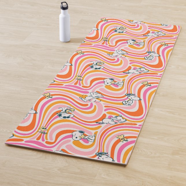 Snoopy & Woodstock Groovy Vibes Orange Pattern Yoga Mat (In Situ)