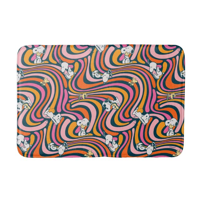 Snoopy & Woodstock Groovy Vibes Purple Pattern Bath Mat (Front)