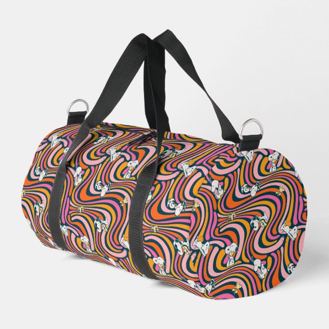 Snoopy & Woodstock Groovy Vibes Purple Pattern Duffle Bag (Left Corner)