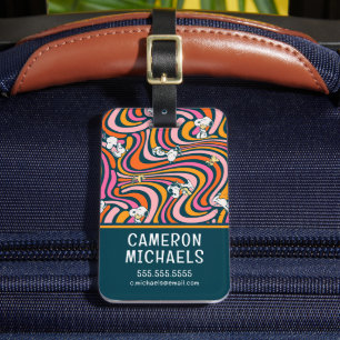Snoopy & Woodstock Groovy Vibes Purple Pattern Luggage Tag