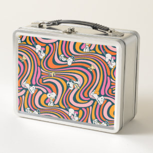 Snoopy & Woodstock Groovy Vibes Purple Pattern Metal Lunch Box