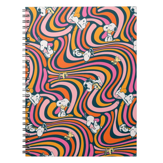 Snoopy & Woodstock Groovy Vibes Purple Pattern Notebook (Front)