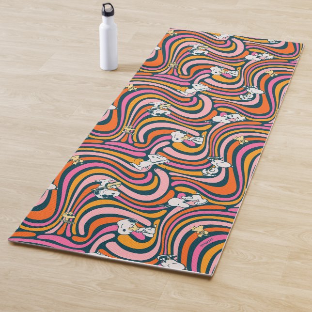 Snoopy & Woodstock Groovy Vibes Purple Pattern Yoga Mat (In Situ)