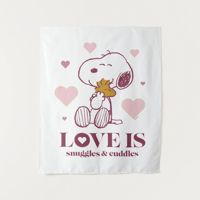 Snoopy & Woodstock - Love is Snuggles & Cuddles Tapestry (Front)