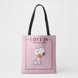 Snoopy & Woodstock - Love is Snuggles & Cuddles Tote Bag