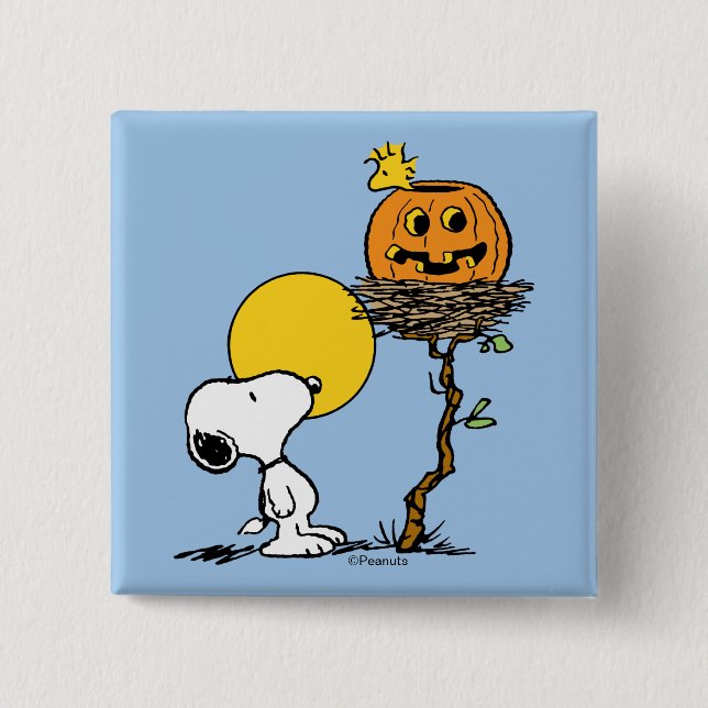 Snoopy & Woodstock Nest With Jack O' Lantern 2 Inch Square Button (Front)
