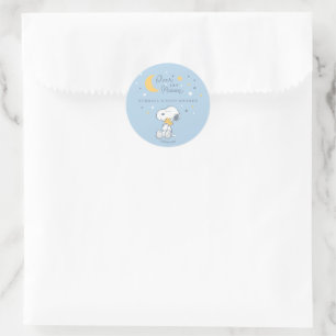 Snoopy & Woodstock Over the Moon Baby Shower Cla Classic Round Sticker