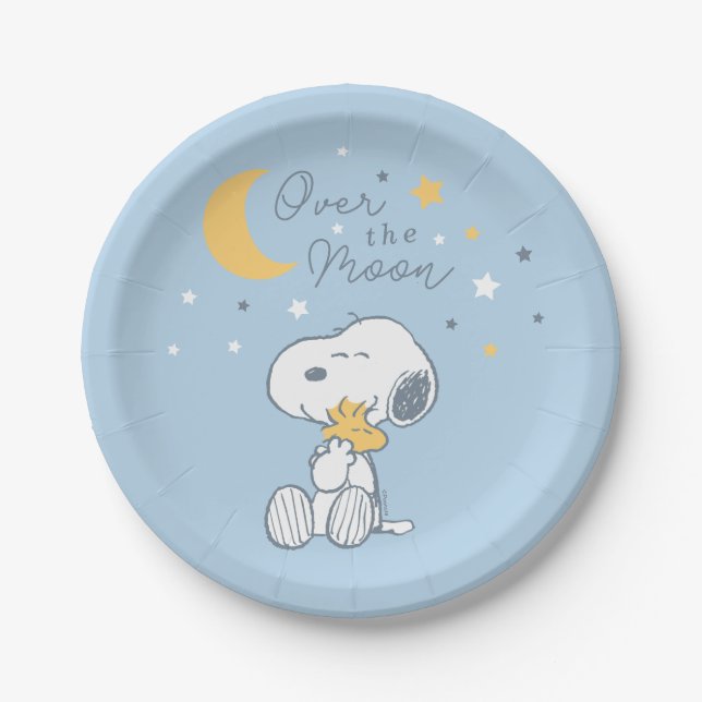 Snoopy & Woodstock | Over the Moon Baby Shower Pap Paper Plate (Front)