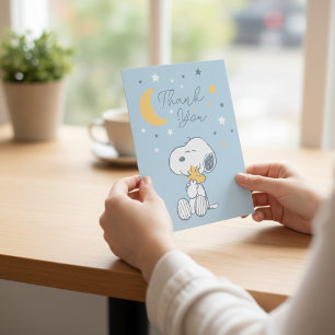 Snoopy & Woodstock   Over the Moon Baby Shower Thank You Card
