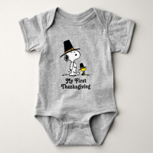 Snoopy & Woodstock Pilgrim My 1st Thanksgiving Baby Bodysuit