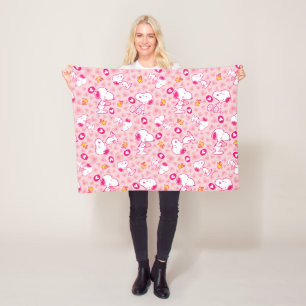Snoopy & Woodstock Pink Hearts Pattern Fleece Blanket
