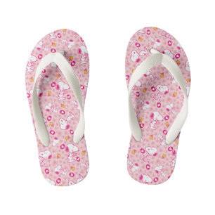 Snoopy & Woodstock Pink Hearts Pattern Kid's Flip Flops