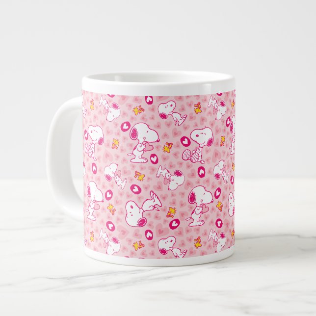 Snoopy & Woodstock Pink Hearts Pattern Large Coffee Mug (Front Left)