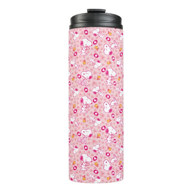 Snoopy & Woodstock Pink Hearts Pattern Thermal Tumbler (Front)