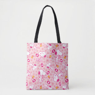 Snoopy & Woodstock Pink Hearts Pattern Tote Bag