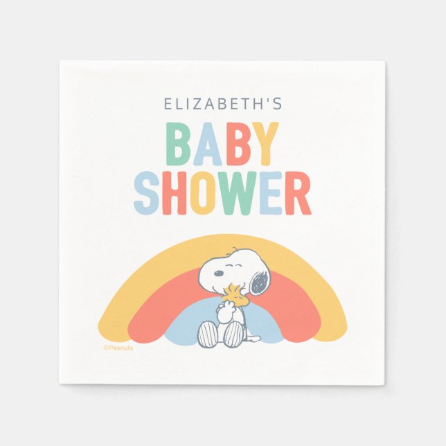 Snoopy & Woodstock Rainbow Baby Shower Napkins (Front)