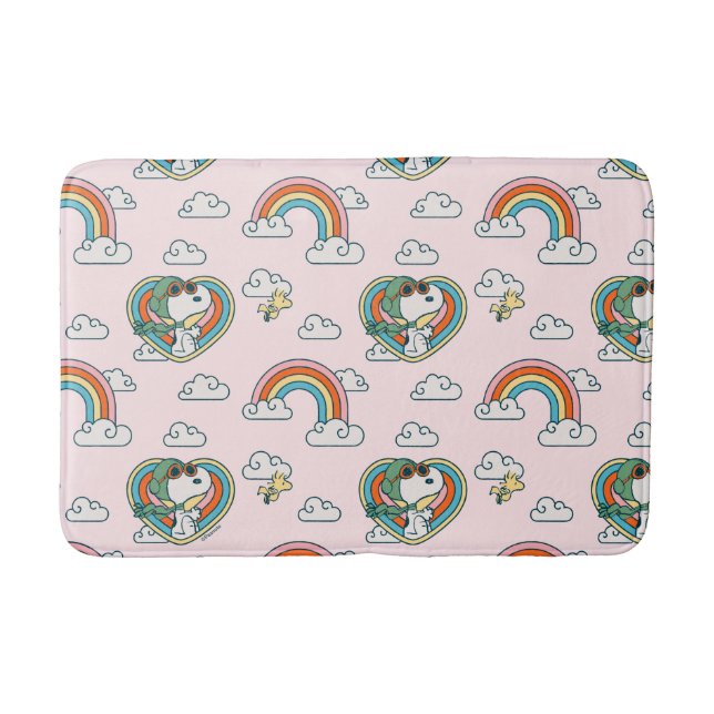 Snoopy & Woodstock Rainbow Heart Pattern Bath Mat (Front)