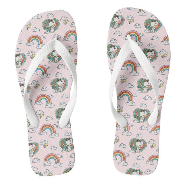 Snoopy & Woodstock Rainbow Heart Pattern Flip Flops (Footbed)