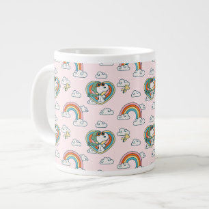 Snoopy & Woodstock Rainbow Heart Pattern Large Coffee Mug