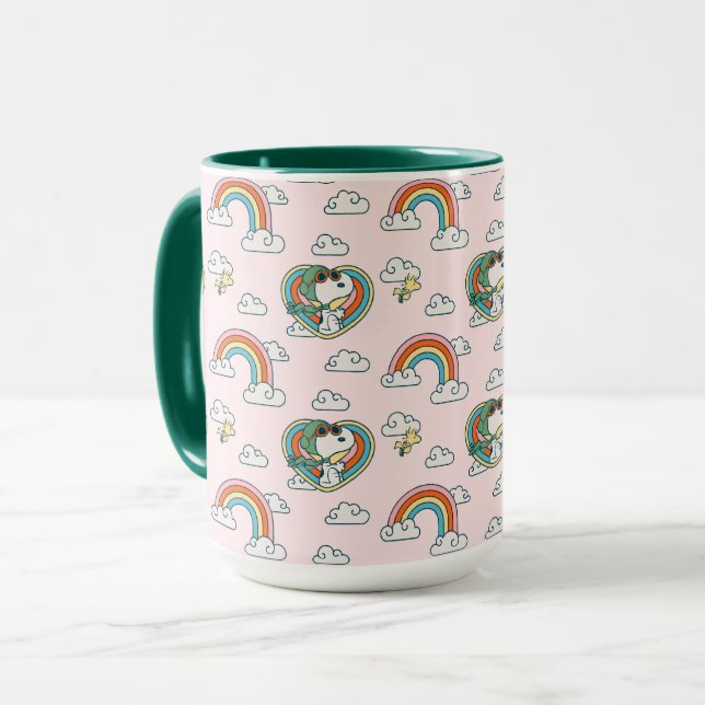 Snoopy & Woodstock Rainbow Heart Pattern Mug (Front Left)