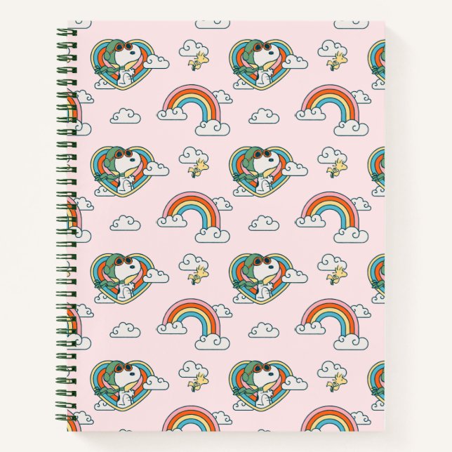 Snoopy & Woodstock Rainbow Heart Pattern Notebook (Front)
