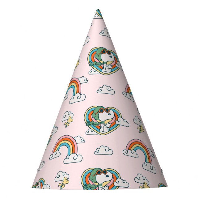 Snoopy & Woodstock Rainbow Heart Pattern Party Hat (Front)