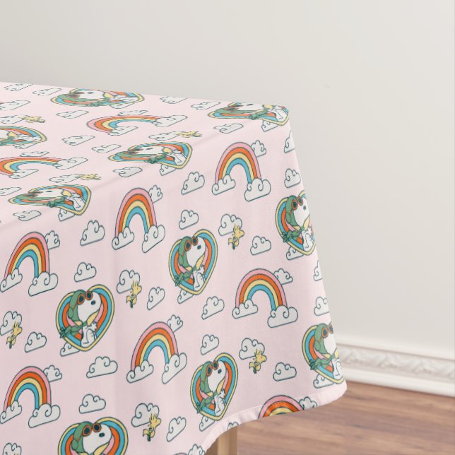 Snoopy & Woodstock Rainbow Heart Pattern Tablecloth (In Situ)