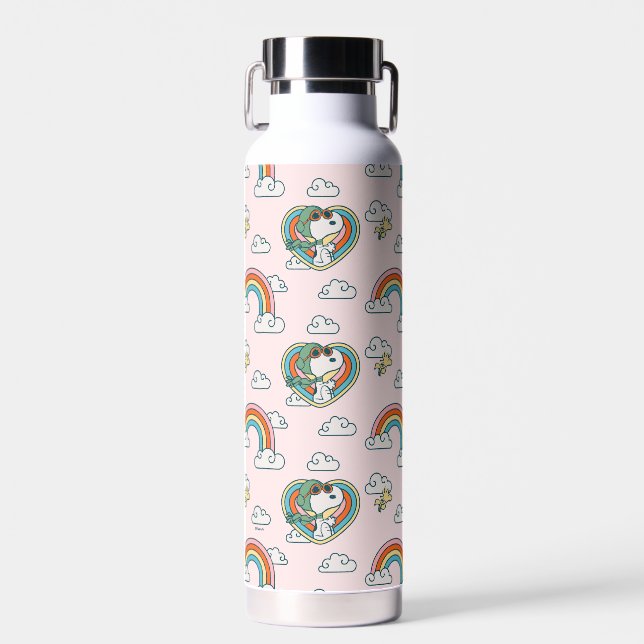 Snoopy & Woodstock Rainbow Heart Pattern Water Bottle (Front)