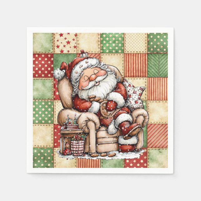 Snoozing Santa Claus On Christmas Eve Napkin (Front)