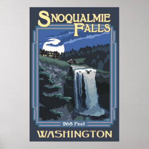 Snoqualmie Falls (Nuit) Washington Travel Poster