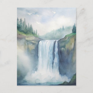 Snoqualmie Falls, WA Watercolor Painting Postcard