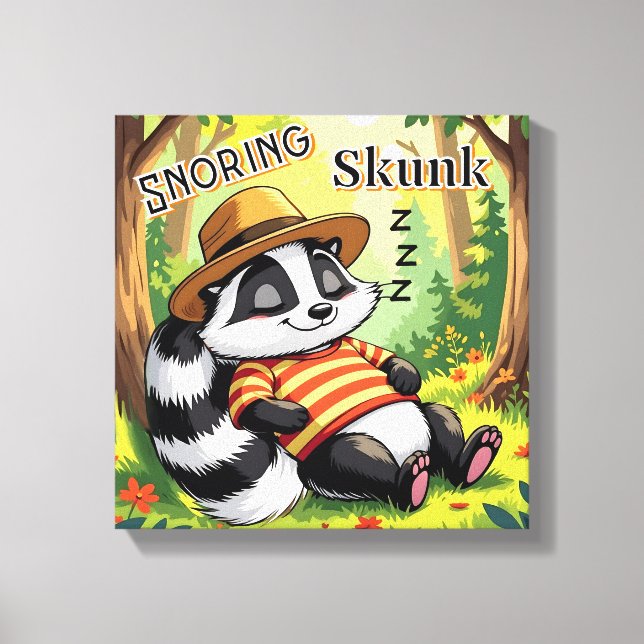 Snoring Skunk | Cute Cartoon Kid's Nursery Art Canvas Print (Front)
