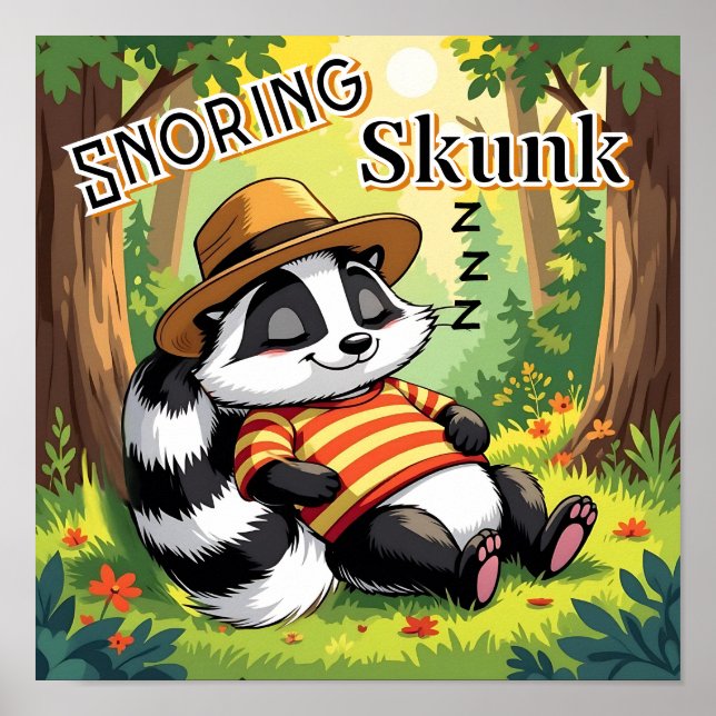 Snoring Skunk | Cute Cartoon Kid's Nursery Art Poster (Front)