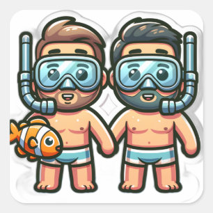 Snorkel buddies square sticker