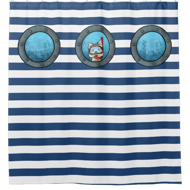 Snorkel Cairn Porthole Nautical Shower Curtain (Front)