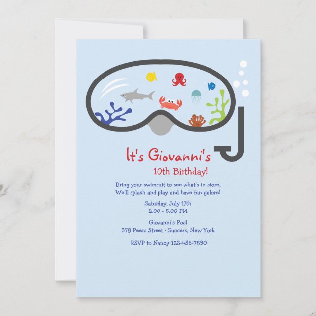 Snorkel Mask Children's Invitation (Front)