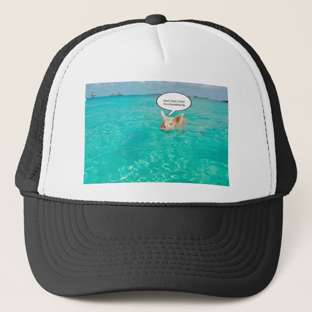 Snorkel Swimming Pig Customize Text Trucker Hat (Front)