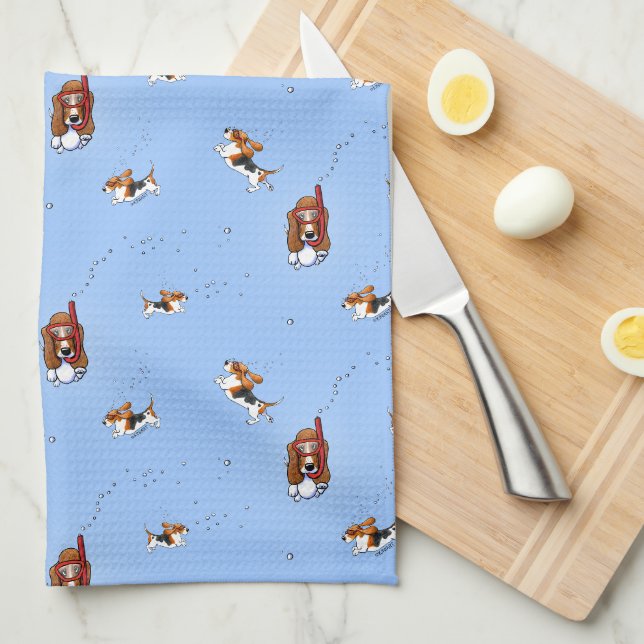 Snorkeling Basset Hounds Serviette de cuisine (Quart Plié)