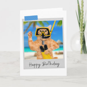 Snorkeling Ginger Cat Funny Birthday Card