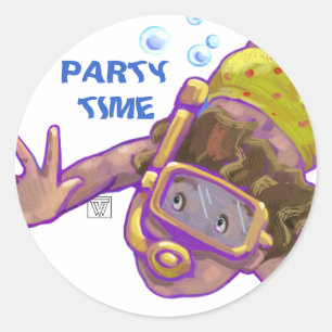 Snorkelling Boy Party Time Customizable Stickers