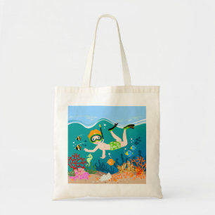 Snorkelling boy under the sea tote bag