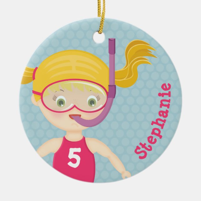 Snorkelling Girl Beach Party Ceramic Ornament (Front)
