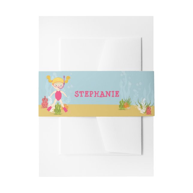 Snorkelling Girl Beach Party Invitation Belly Band (Front Example)