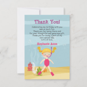 Snorkelling Girl Beach Party Thank You Card