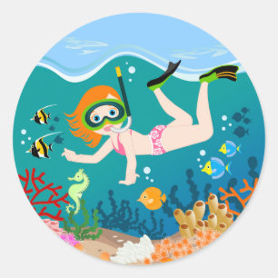 Snorkelling girl under the sea  classic round sticker