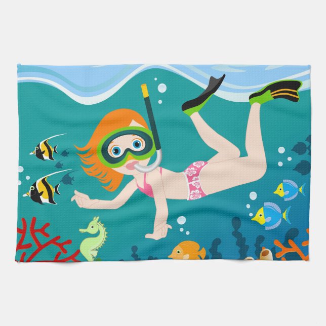 Snorkelling girl under the sea  kitchen towel (Horizontal)