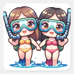 Snorkelling Girls Square Sticker