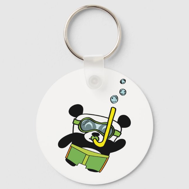Snorkelling Panda with Goggles and Swimsuit Keychain (Front)