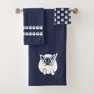 Snorkelling swimming pig Bathroom Ocean Blue Bath Towel Set