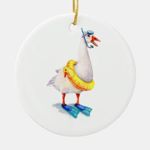 Snorkelling White Goose Ceramic Ornament